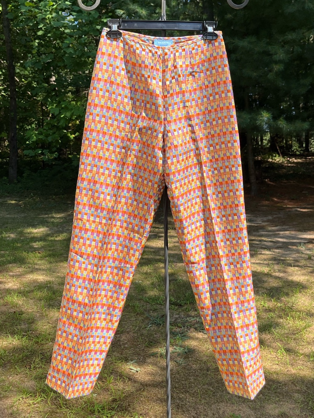 J. McLaughlin Colorful Geometric 100% Silk Trousers Cigarette Pants Size 6 Retro